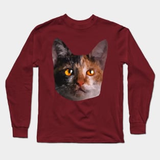 Cat with amber firey eyes painting Long Sleeve T-Shirt